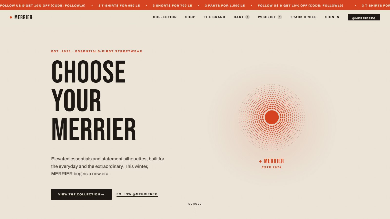MERRIER streetwear storefront — live homepage
